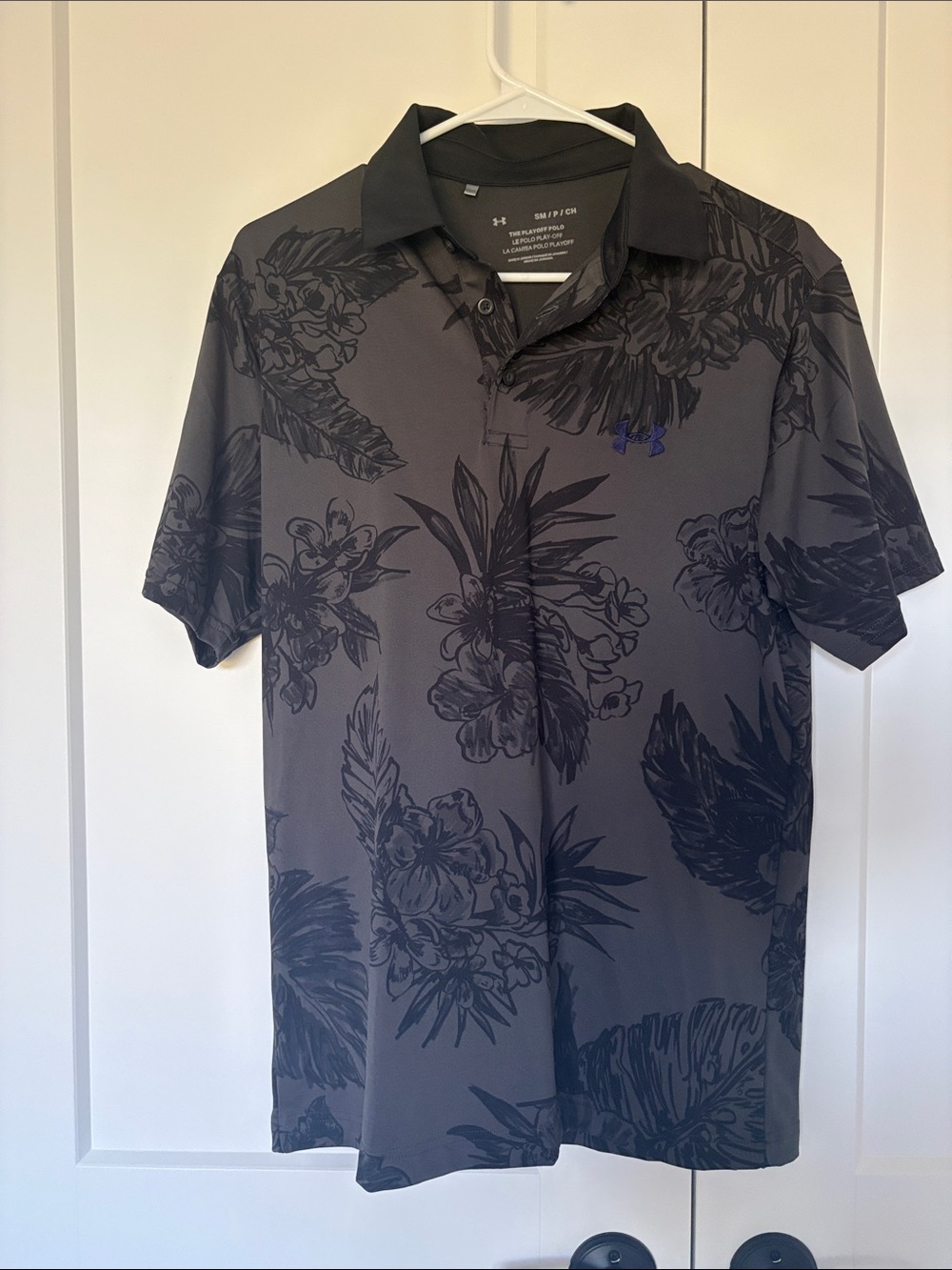 Under Armour Men's Dark Gray Floral Polo with Black Collar